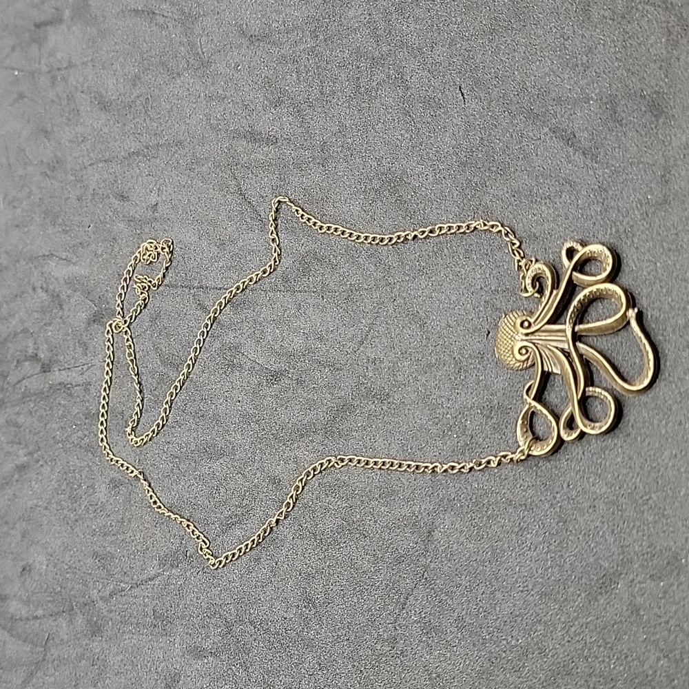 Bronze Tone Octupus Kraken Pendant Necklace Chain Pirate Sea Ocean Steampunk